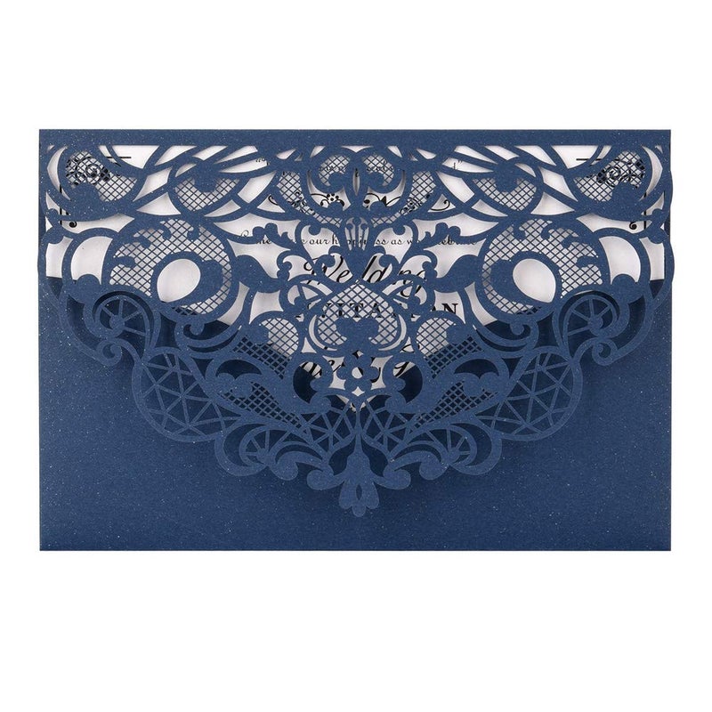 FOMTOR Laser Cut Wedding Invitation Cards Set w/Envelopes & Inserts & Seals â€“ for Wedding, Bridal Shower, Graduation, Birthday Party, Engagement, Anniversary Blue 50Pcs - Image 1